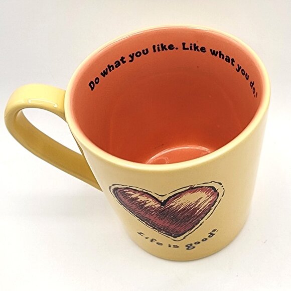 Life Is Good Heart Mug Yellow Orange Do What You Like. Like What You Do. 16 oz - Picture 2 of 8